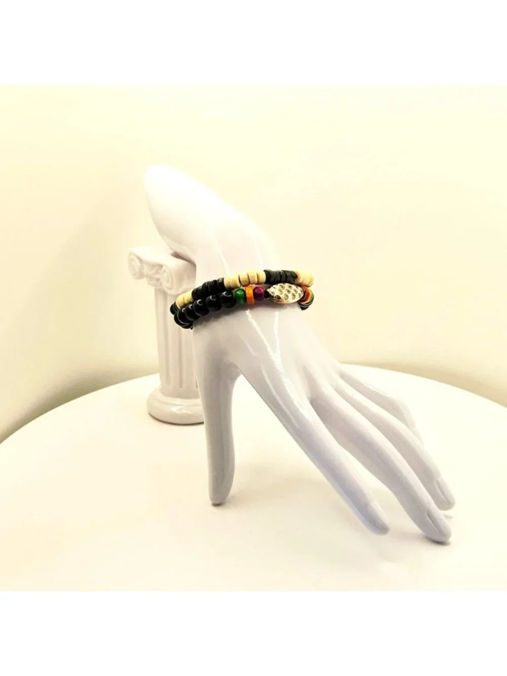 Unisex Tribal Bracelet Stack, Wood Bead Stretch Bracelets, Boho Layered Jewelry
